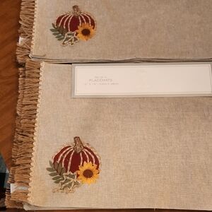 Embroidered Pumpkin Placemats Set. 8 Total